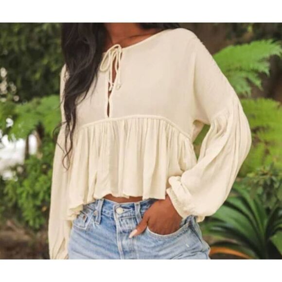 O'Neal LARGE Rosie Cream Long Sleeve  crop Top - Picture 1 of 15